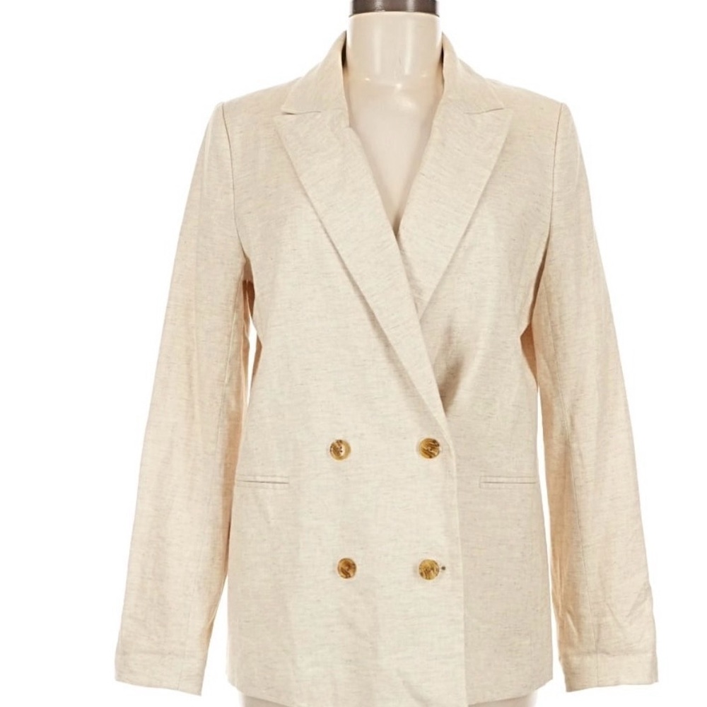Banana Republic petite 2 linen Cream Double-Breasted Blazer